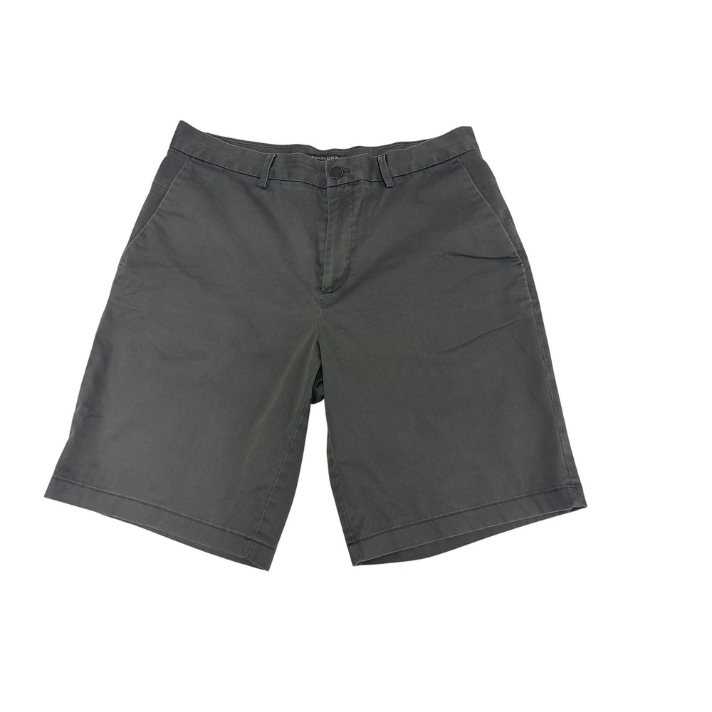 Banana Republic Mens Emerson Shorts 32 Gray Chino Flat Front Stretch Cotton